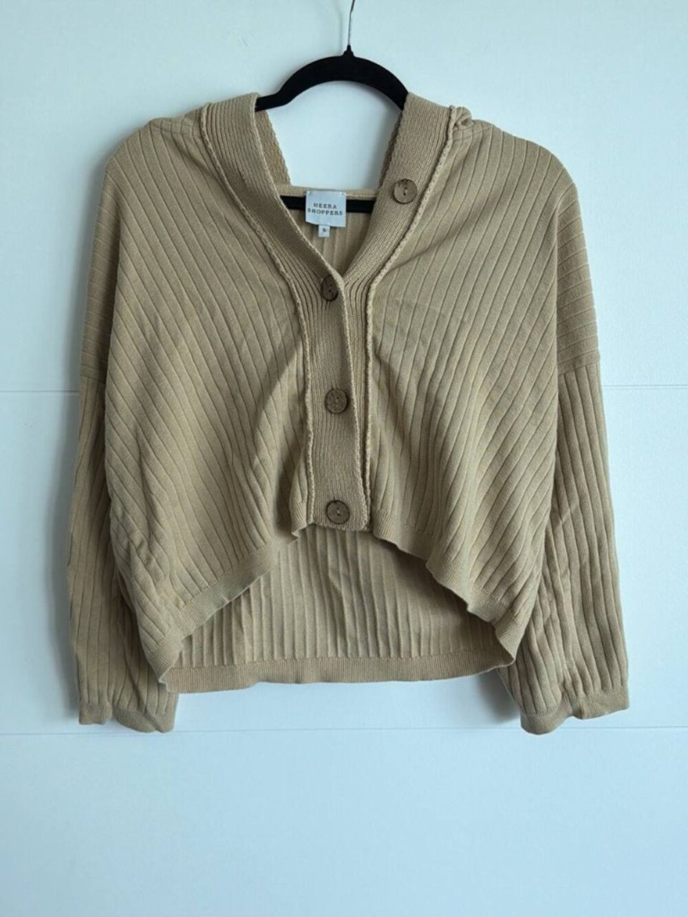 Heera Shoppers Rib Knit Hoodie Shorts Set | Womens (Size M) | Beige